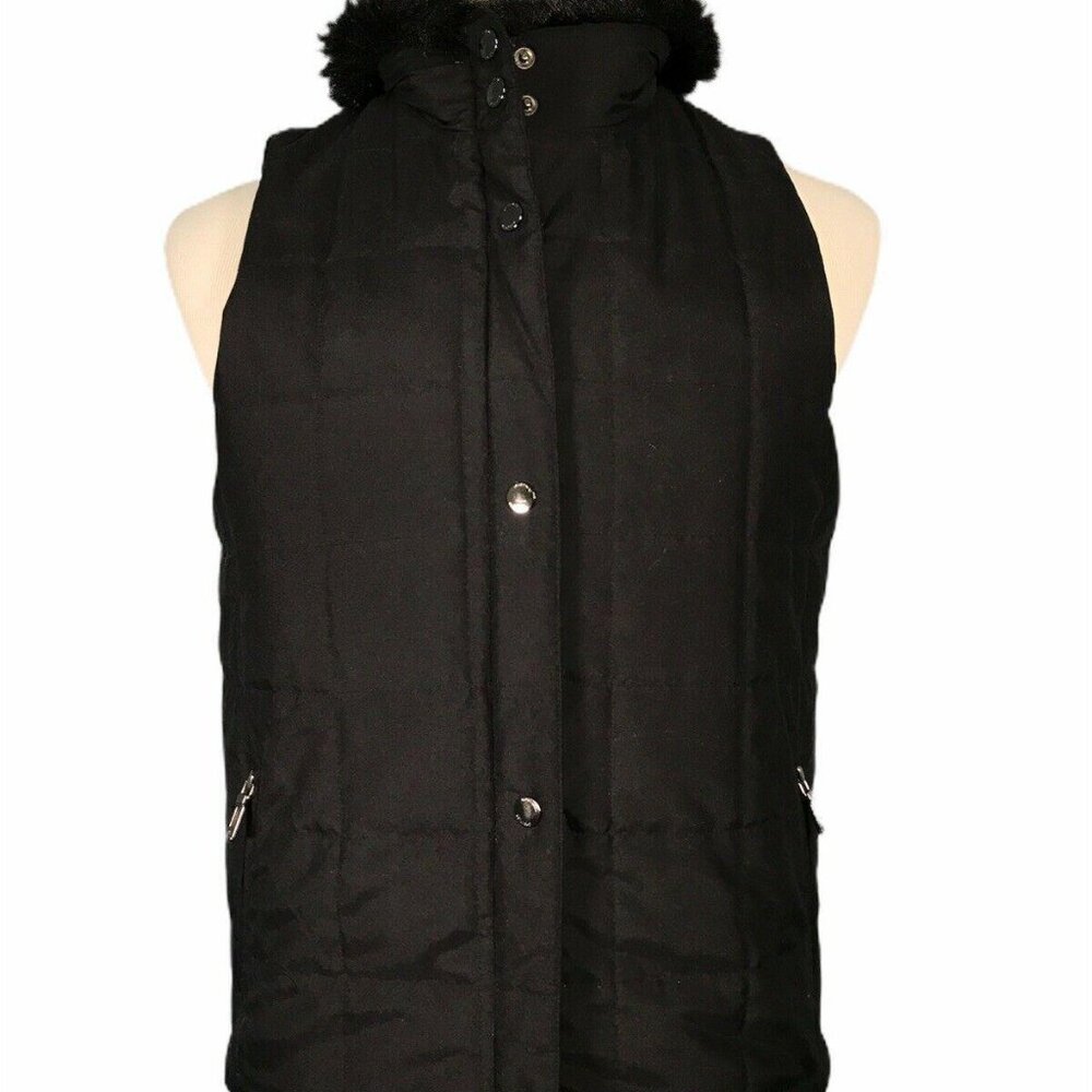 Lauren Ralph Lauren Women's Black Faux Fur Collar Quilted Vest P/M
